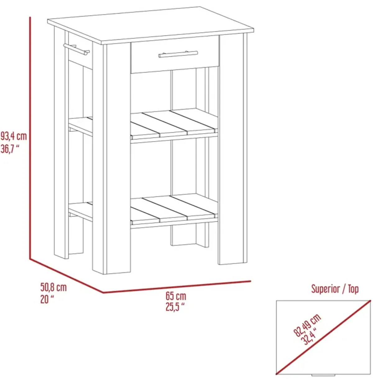 Rockaway 1-Drawer 2-Shelf Kitchen Island White and Light Oak