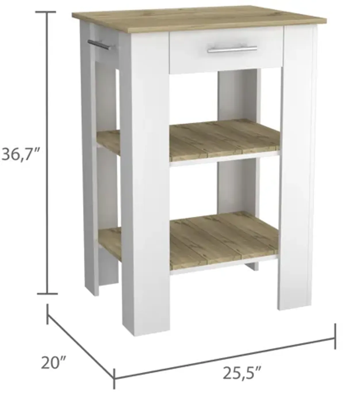 Rockaway 1-Drawer 2-Shelf Kitchen Island White and Light Oak