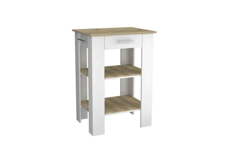 Rockaway 1-Drawer 2-Shelf Kitchen Island White and Light Oak