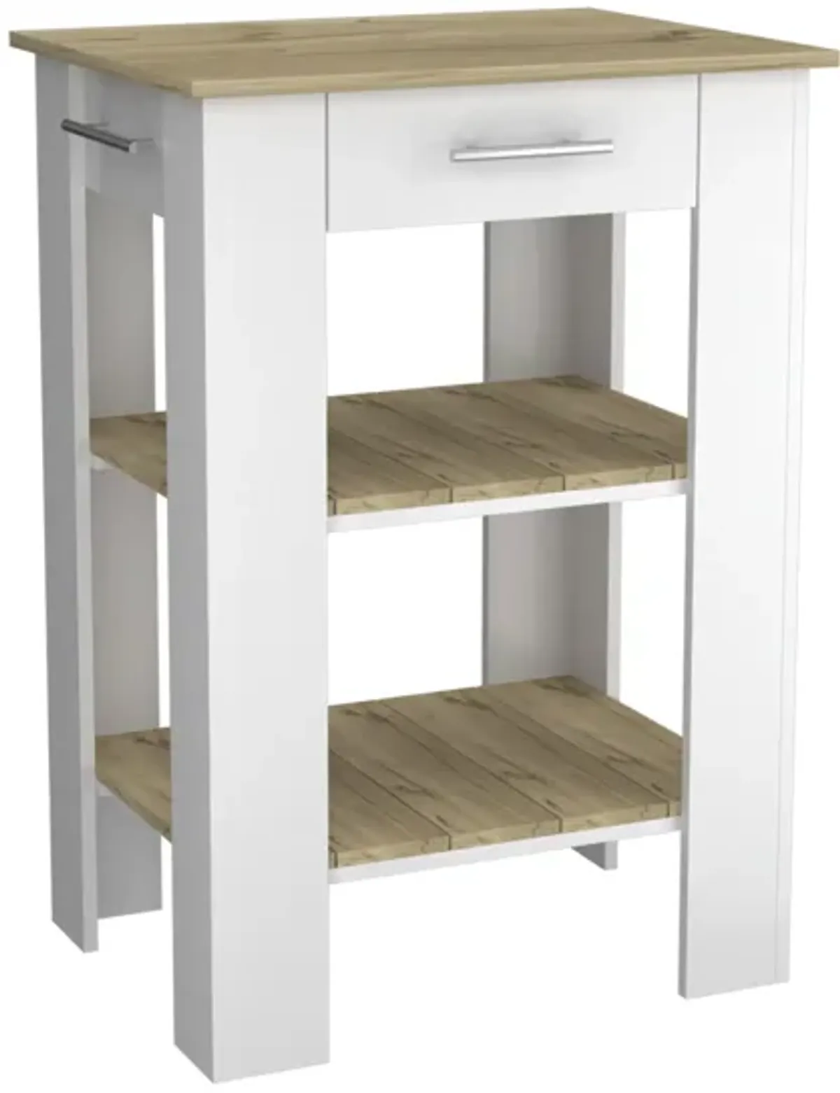 Rockaway 1-Drawer 2-Shelf Kitchen Island White and Light Oak