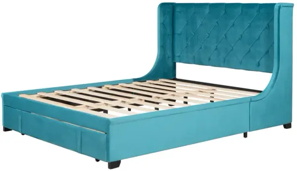 Streamdale Velvet Wingback Storage Platform Bed with Drawer