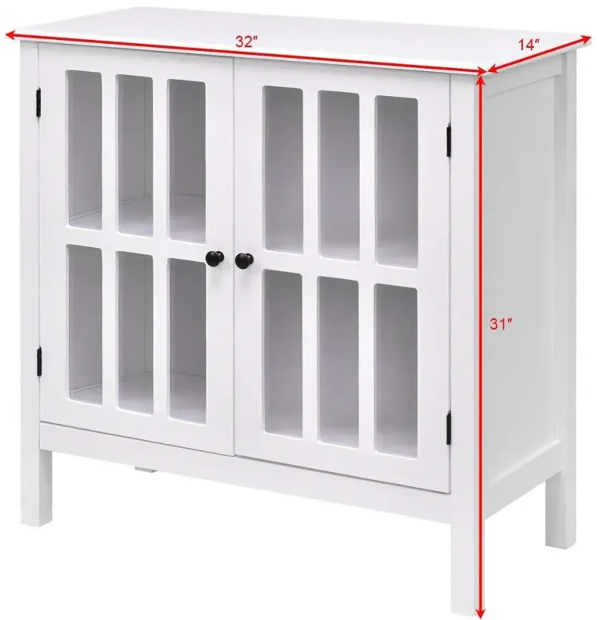 Hivvago White Wood Bathroom Storage Floor Cabinet with Glass Doors