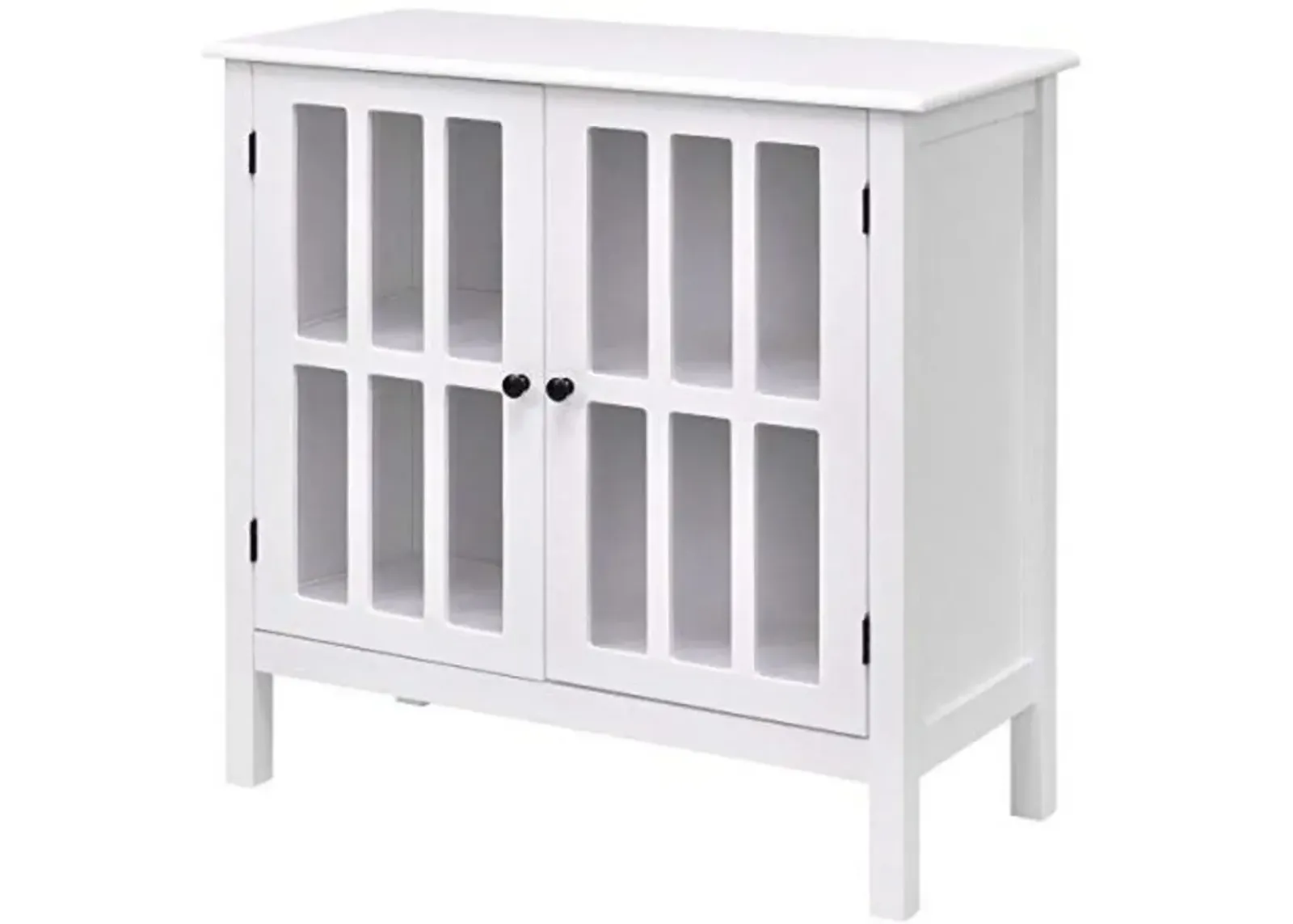 Hivvago White Wood Bathroom Storage Floor Cabinet with Glass Doors