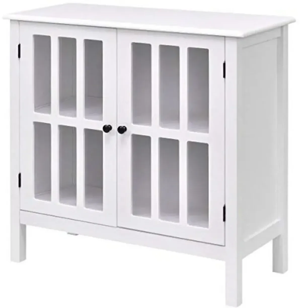 Hivvago White Wood Bathroom Storage Floor Cabinet with Glass Doors