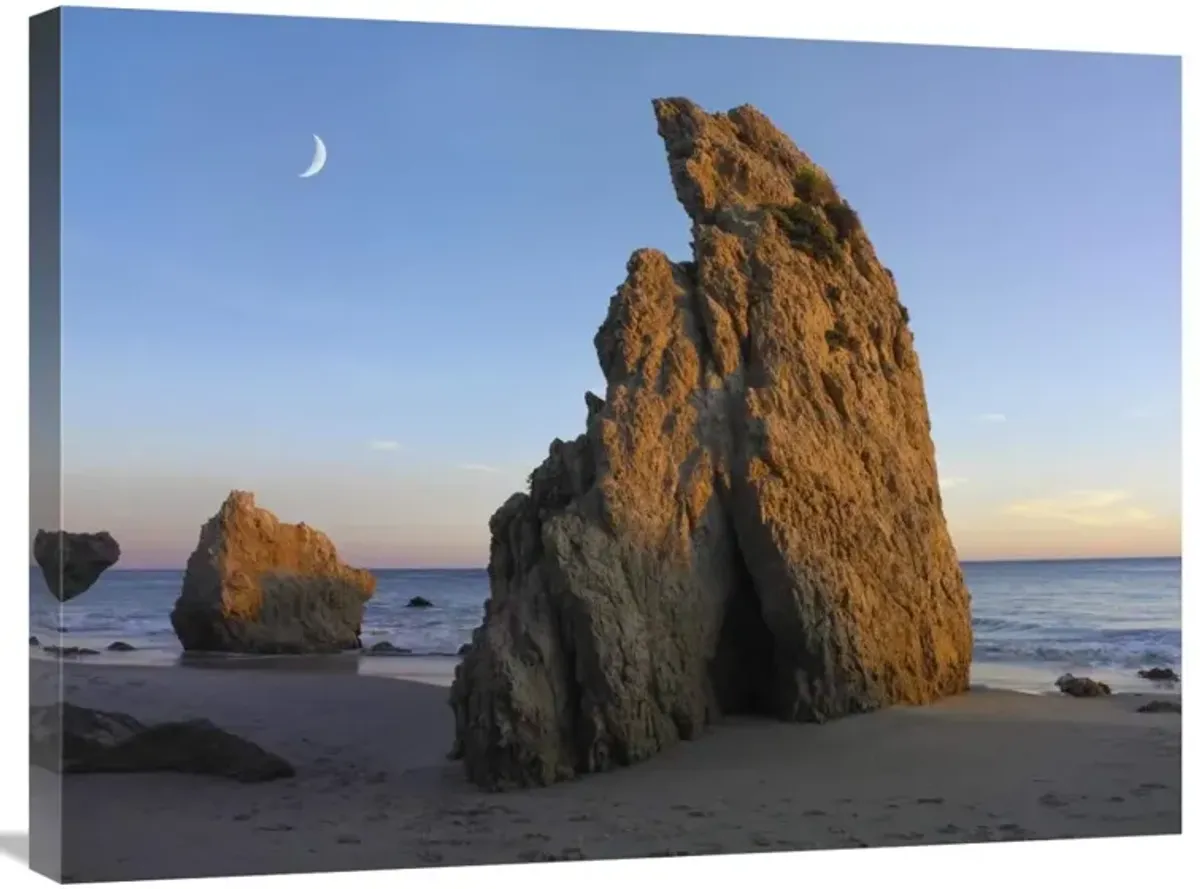 Crescent moon over El Matador Beach, Malibu, California-Canvas Art-32x24