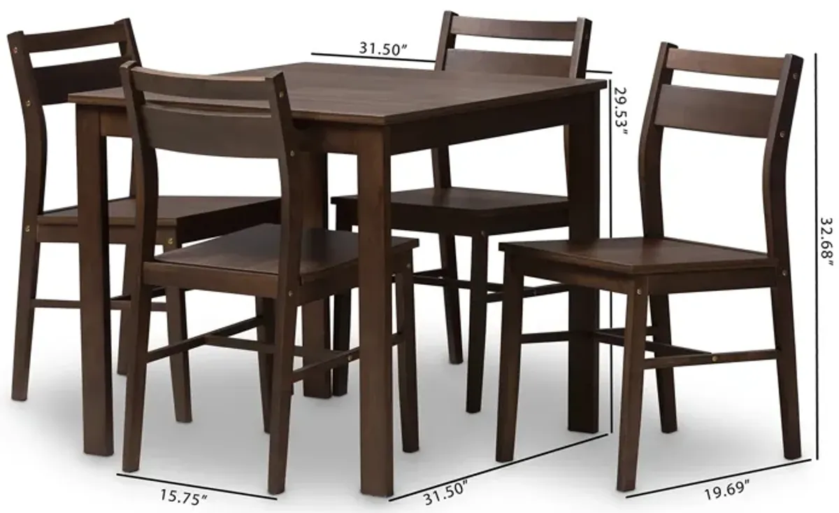 Baxton Studio Lovy Modern and Contemporary Walnut Finished 5 Piece Dining Set