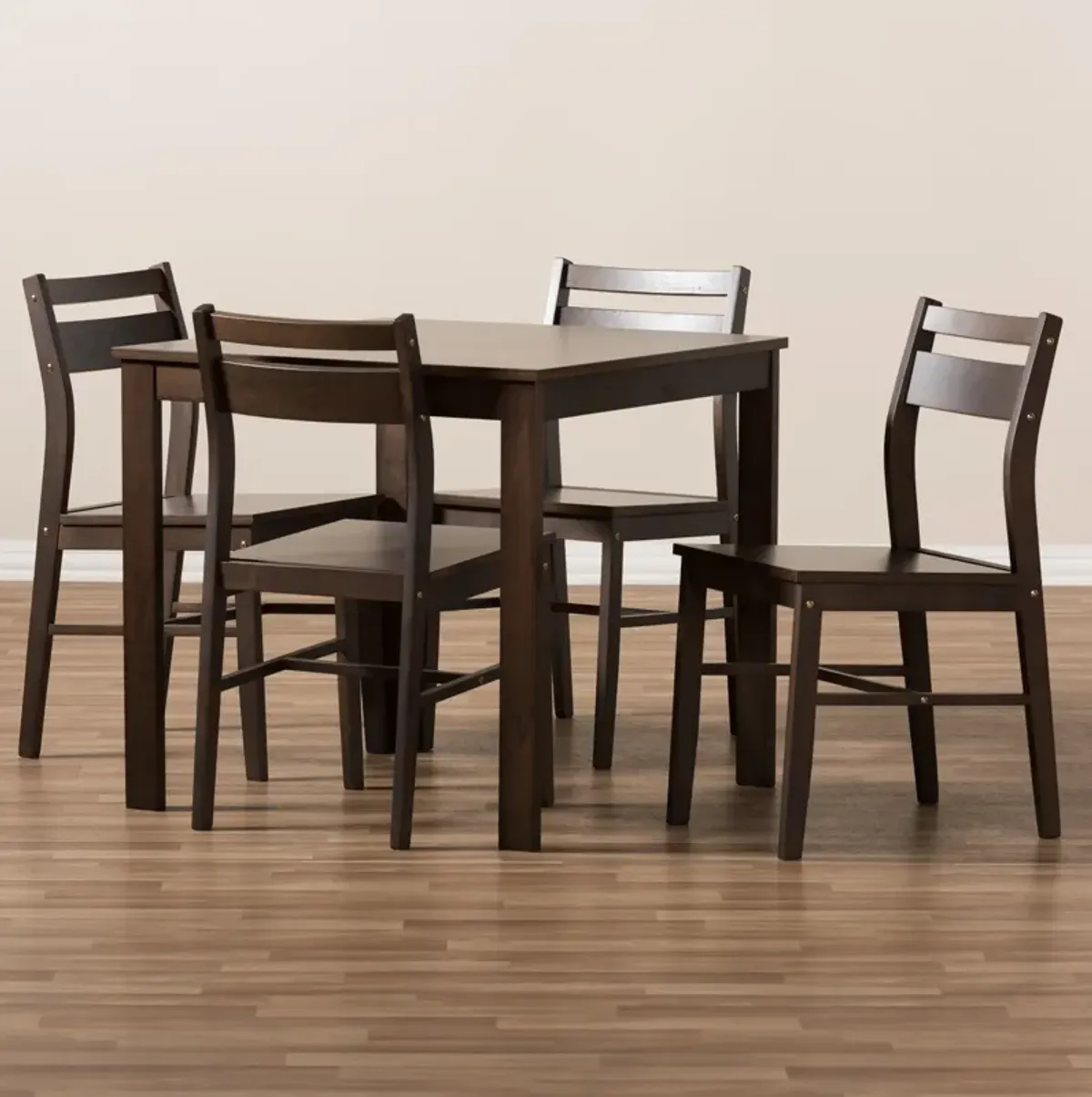 Baxton Studio Lovy Modern and Contemporary Walnut Finished 5 Piece Dining Set