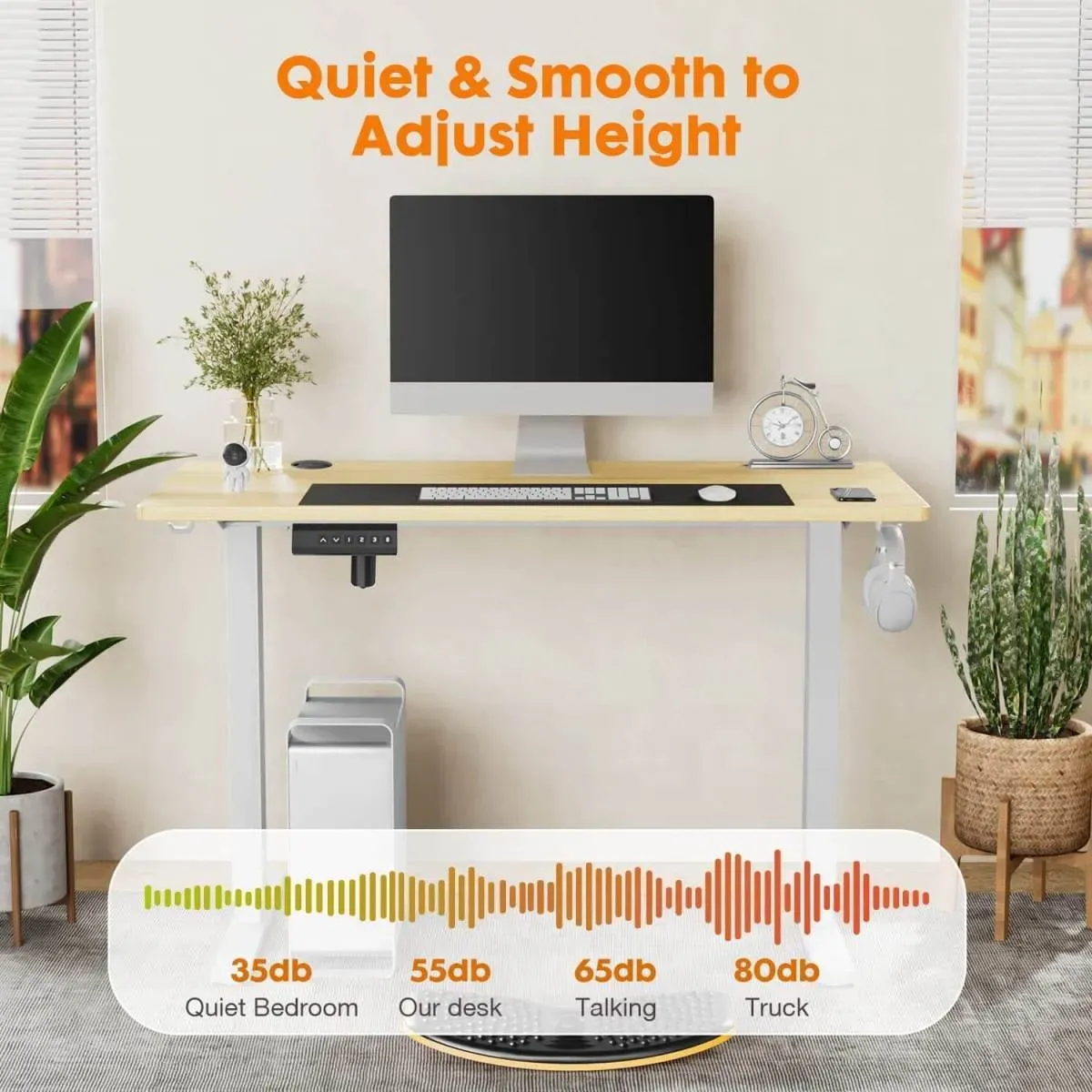 Electric Height Adjustable Standing Desk, Sit To Stand Ergonomic Computer Desk, Yellow, 48" X 24"