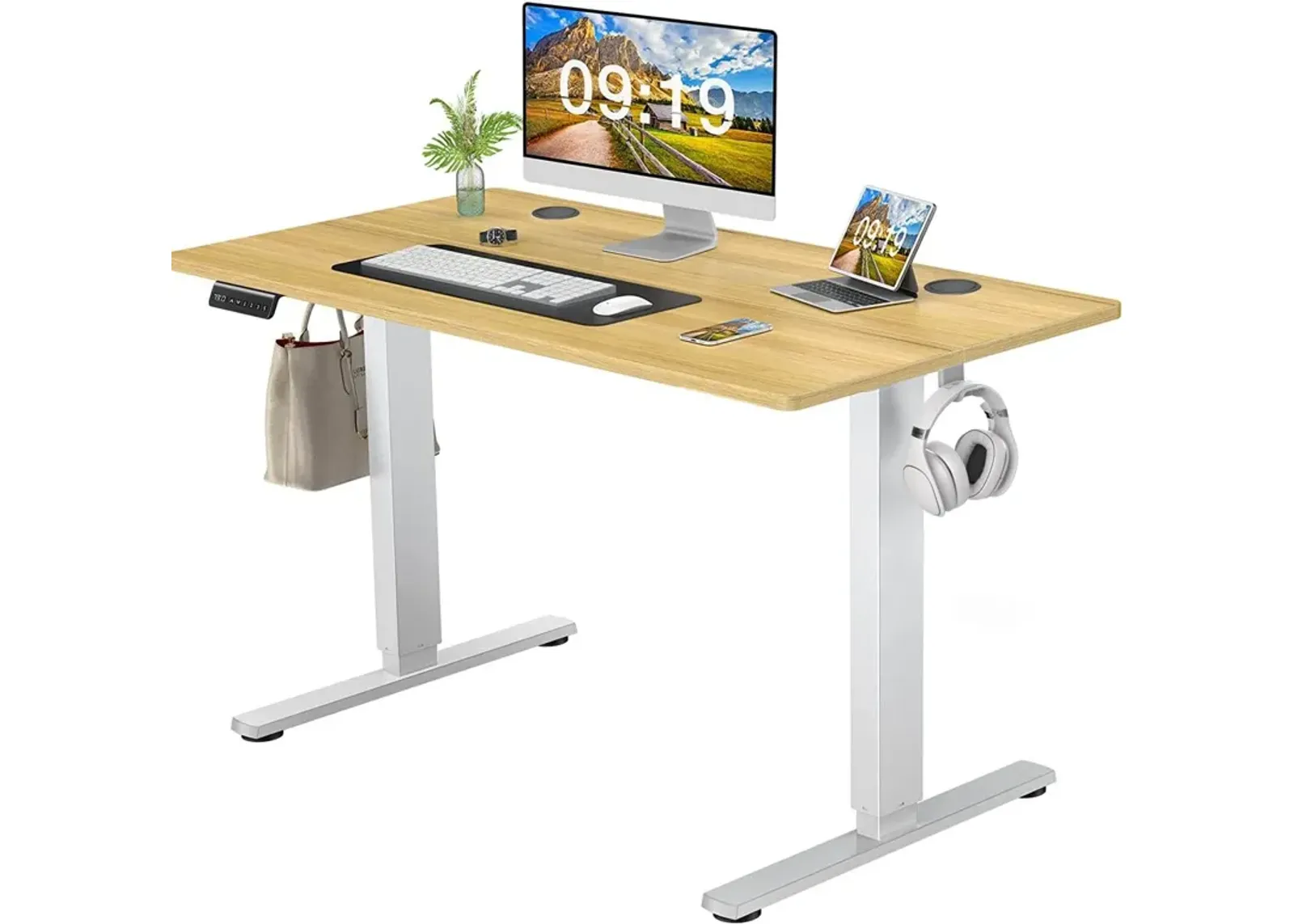 Electric Height Adjustable Standing Desk, Sit To Stand Ergonomic Computer Desk, Yellow, 48" X 24"