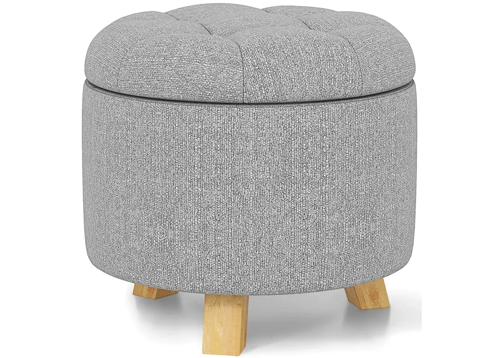 Upholstered Round Ottoman with Solid Rubber Feet-Gray