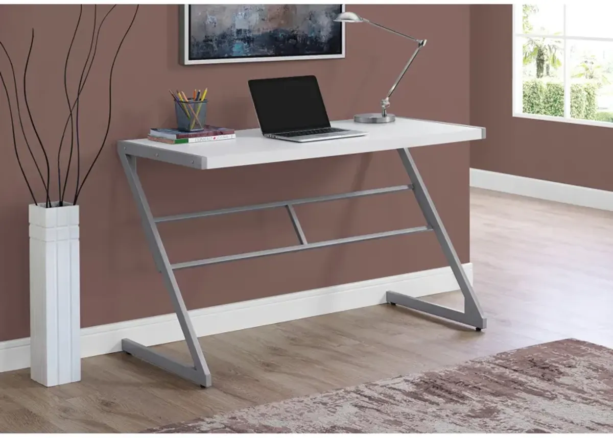 Monarch Specialties I 7372 Computer Desk, Home Office, Laptop, 48"L, Work, Metal, Laminate, White, Grey, Contemporary, Modern