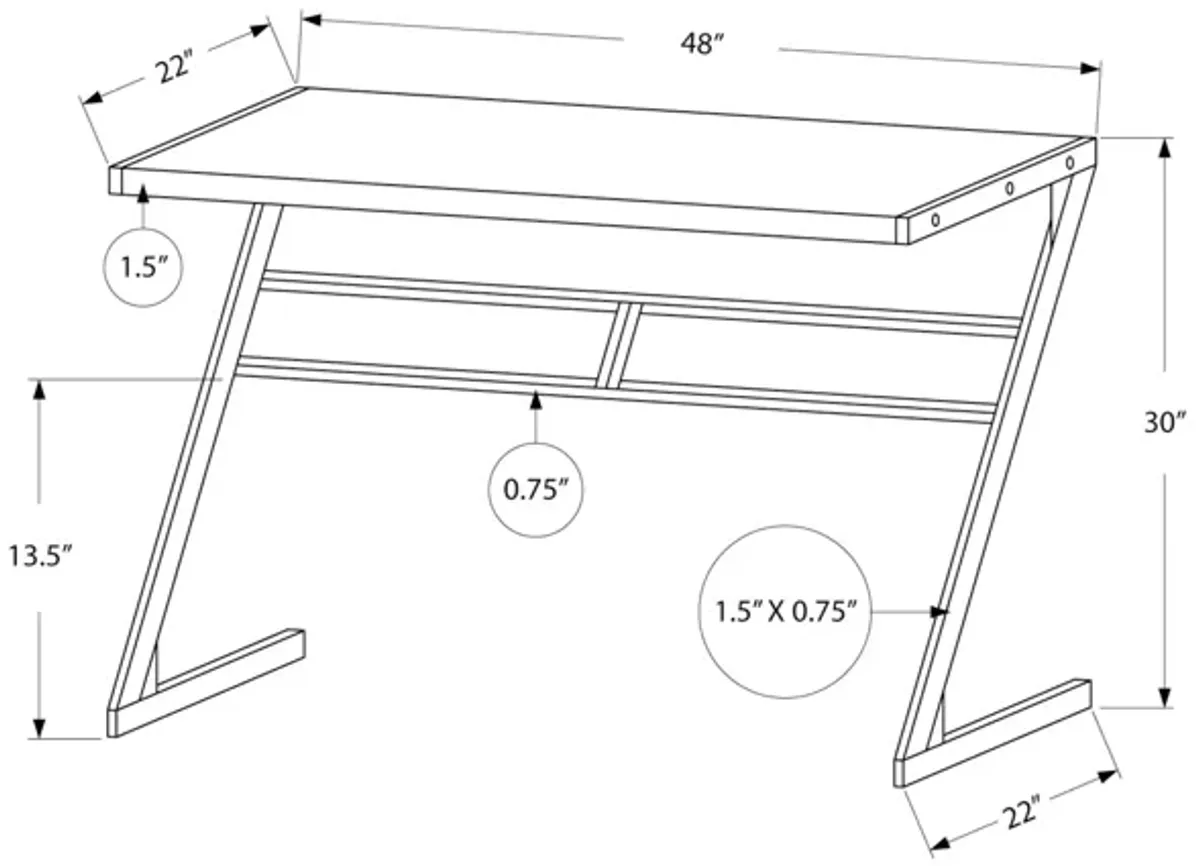 Monarch Specialties I 7372 Computer Desk, Home Office, Laptop, 48"L, Work, Metal, Laminate, White, Grey, Contemporary, Modern