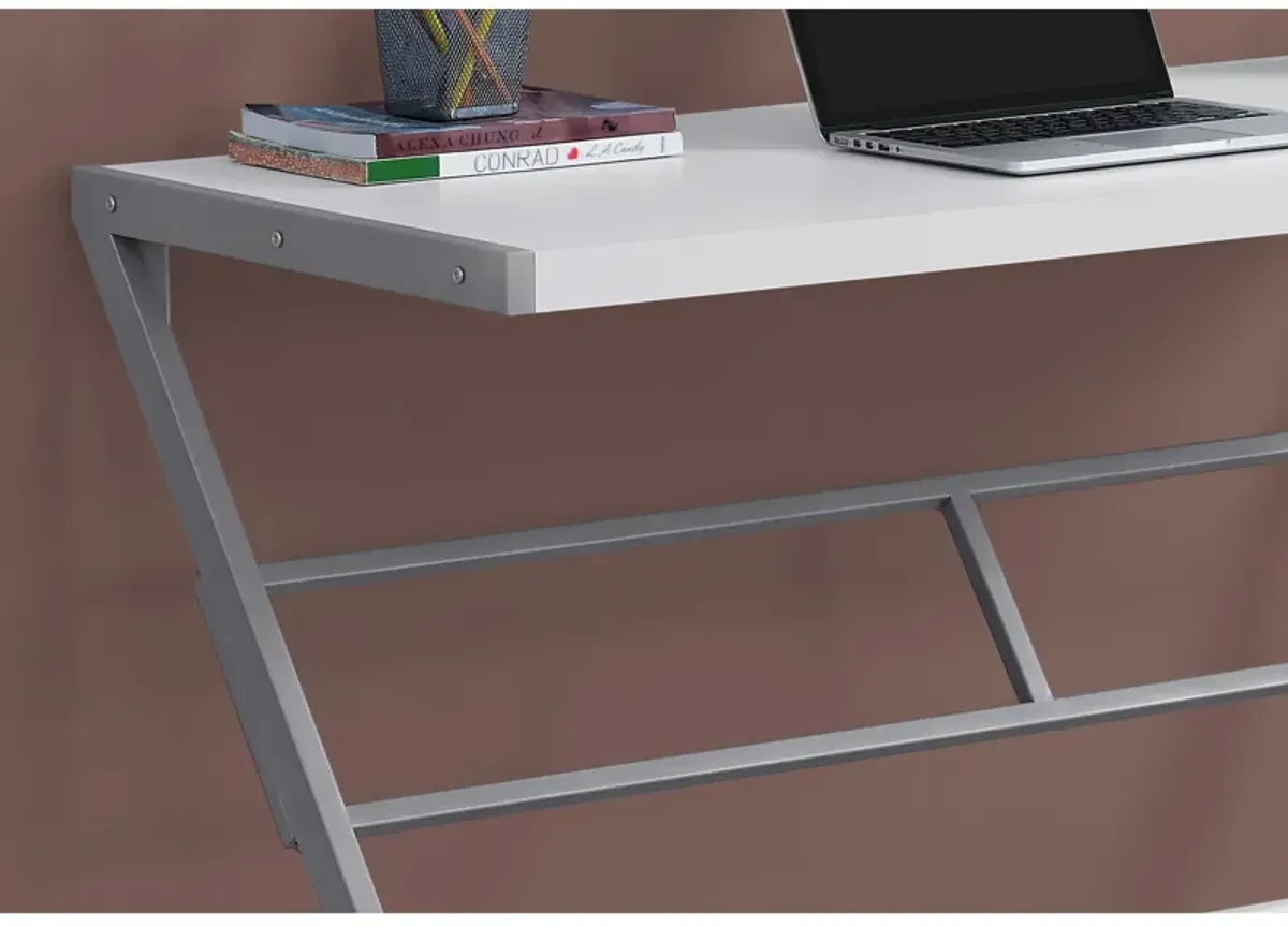 Monarch Specialties I 7372 Computer Desk, Home Office, Laptop, 48"L, Work, Metal, Laminate, White, Grey, Contemporary, Modern