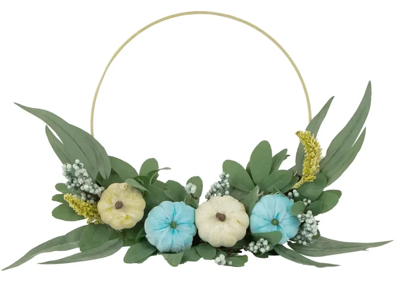 Blue Pumpkins and Foliage Thanksgiving Artificial Half Wreath  18-Inch