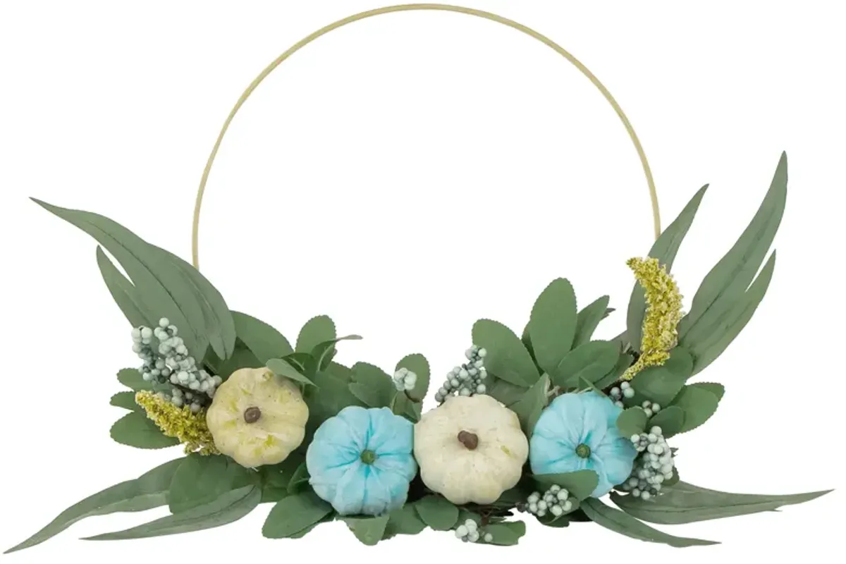 Blue Pumpkins and Foliage Thanksgiving Artificial Half Wreath  18-Inch