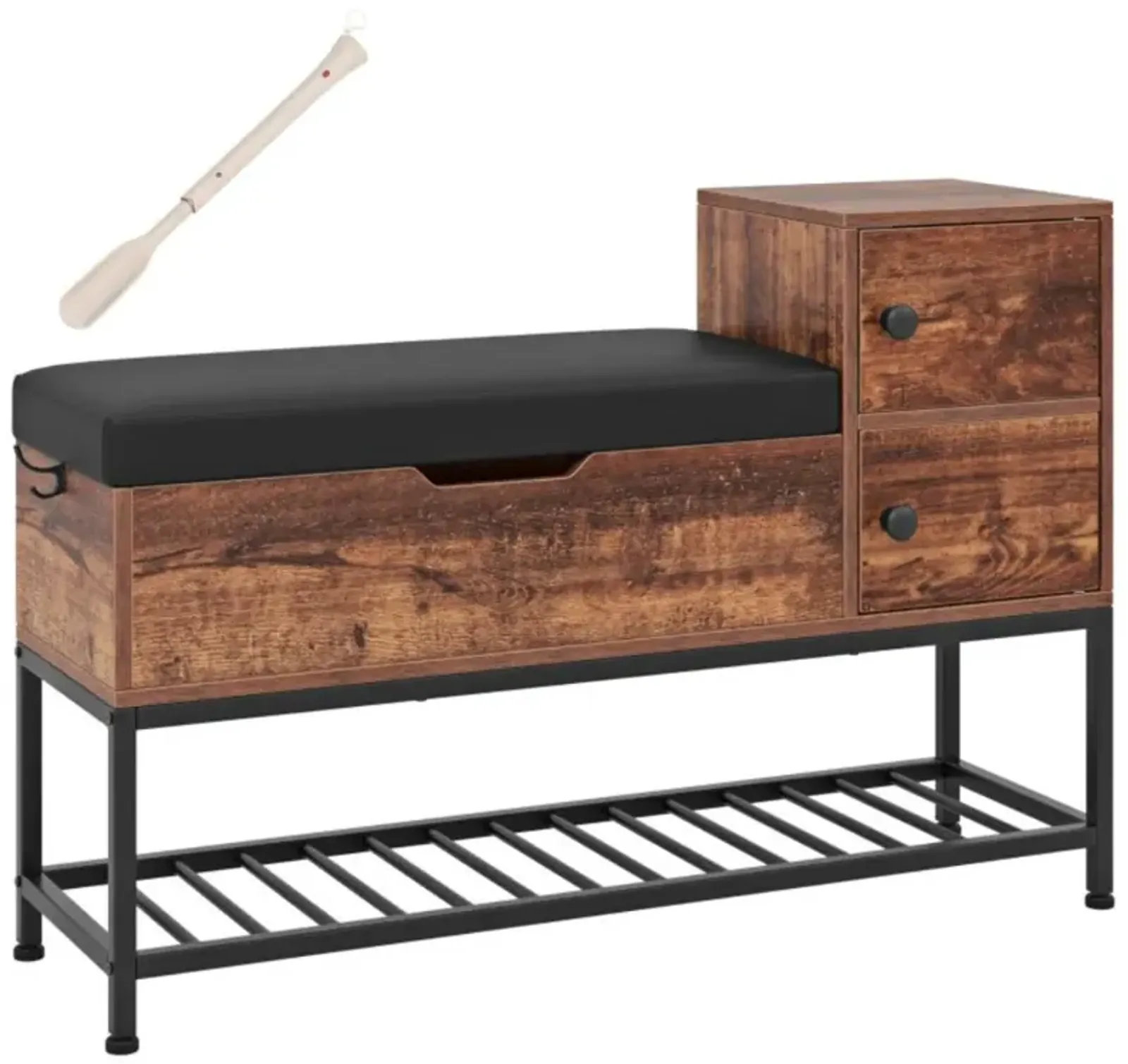 Hivvago Entryway Bench with Flip Top Box and 2 Door Cabinets for Entryway