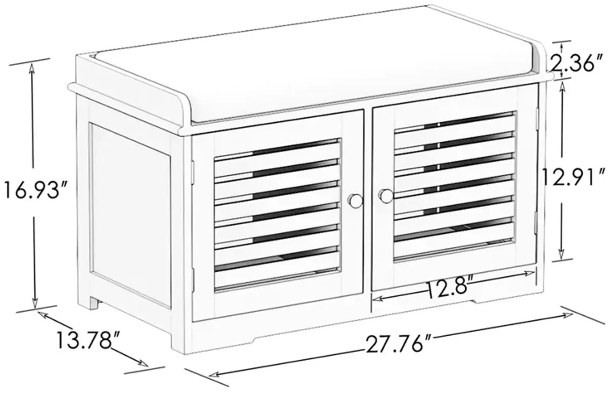 White 28.74 in. Bedroom Bench with 2 Barn Doors