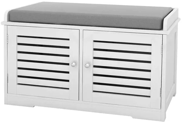 White 28.74 in. Bedroom Bench with 2 Barn Doors