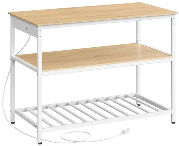 Kitchen Island with Power Strip and 3 Shelves for Practical Storage and Convenience