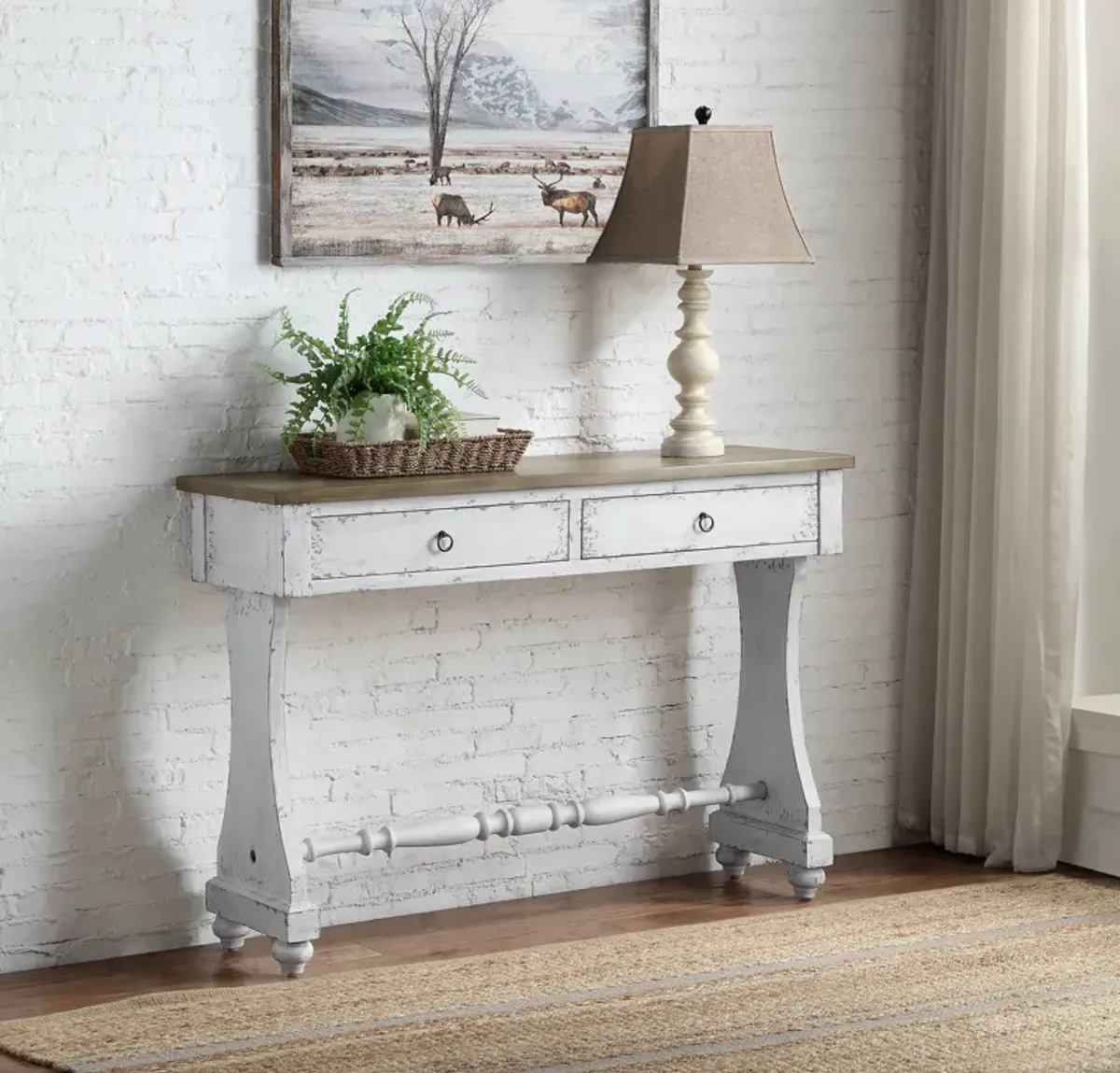 ACME Carminda Console Table, Antique White Finish