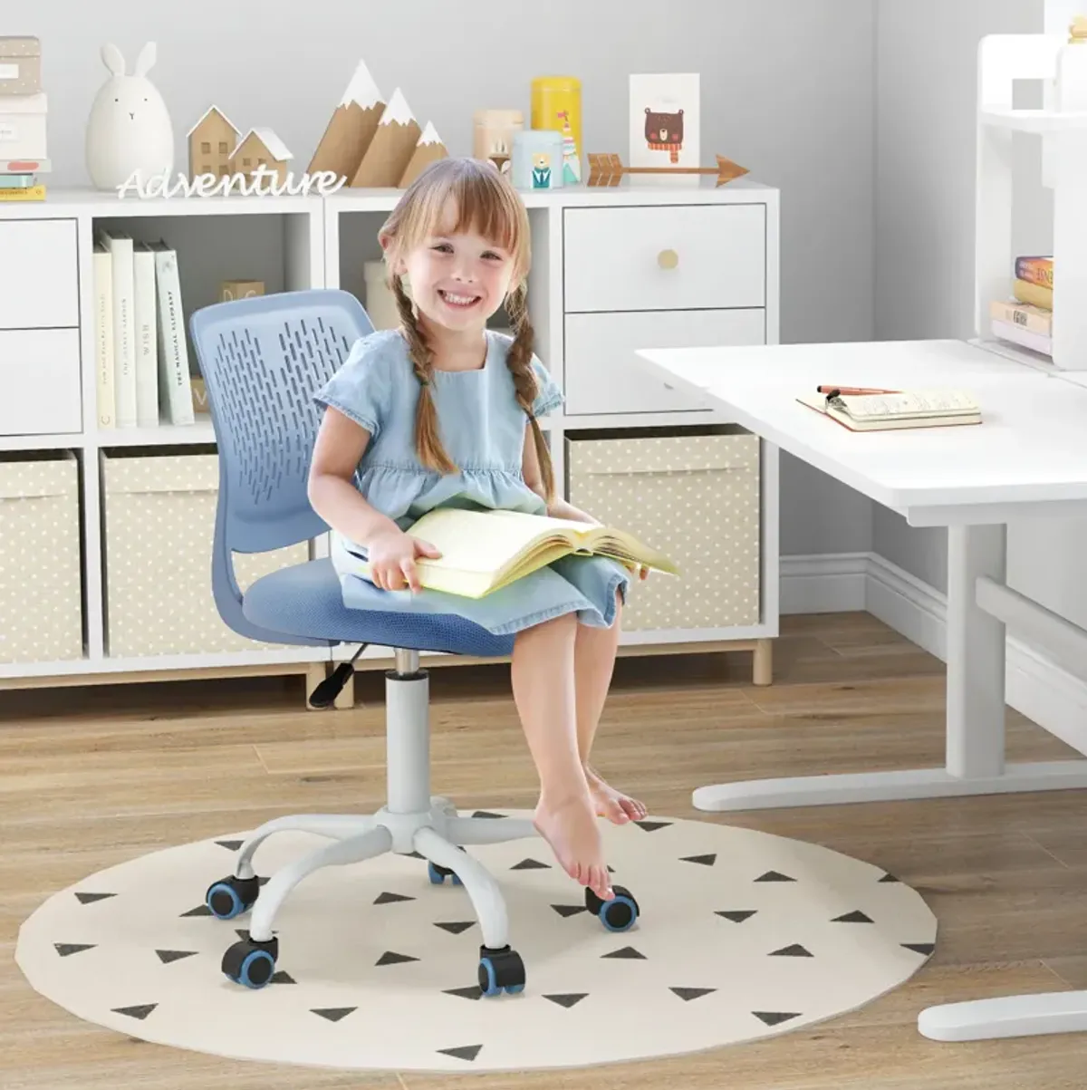 Ergonomic Children Study Chair with Adjustable Height-Blue