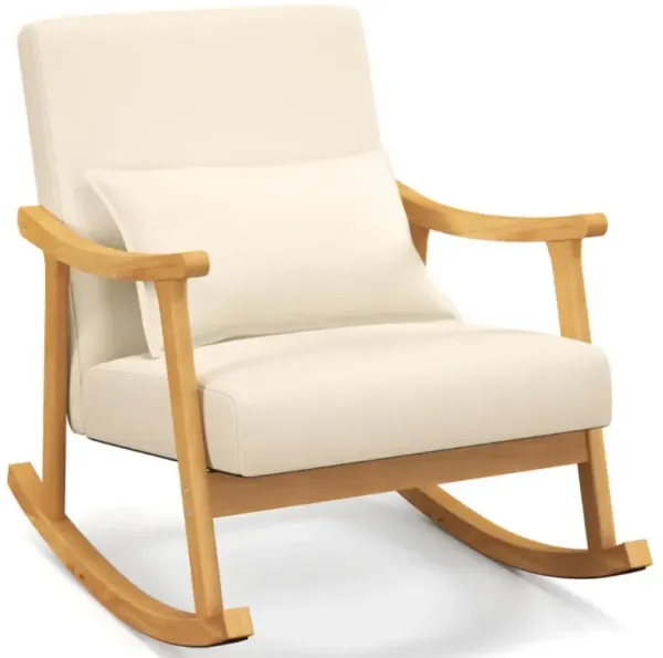 Hivvago Upholstered Rocking Chair with Pillow and Rubber Wood Frame