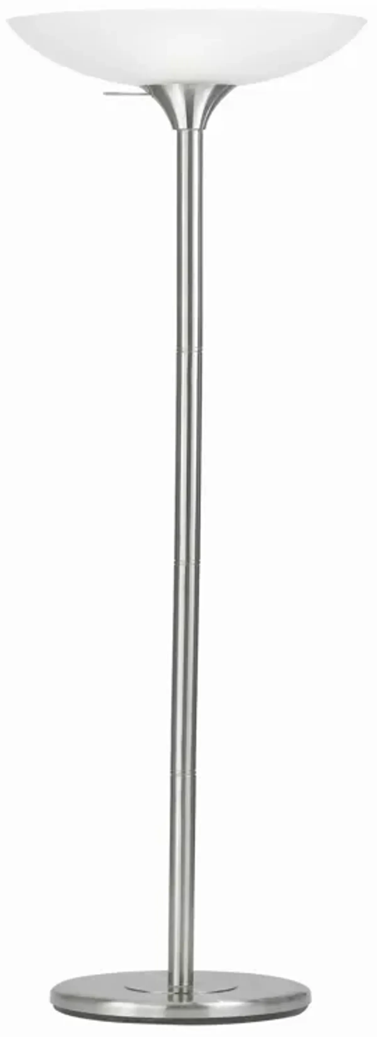 3 Way Torchiere Floor Lamp with Frosted Glass shade and Stable Base, White-Benzara