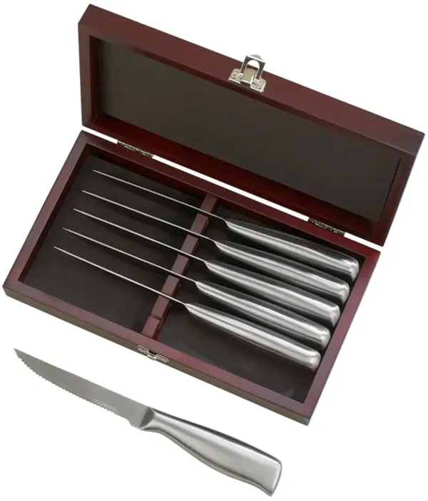 6 Piece Steak Knife Set with Hinged Rosewood Case