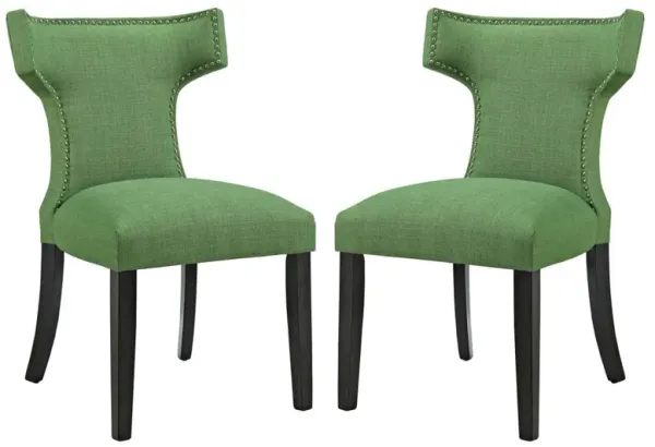 Modway Baron Curve Mid-Century Modern Upholstered Fabric with Nailhead Trim, Two Chairs, Kelly Green