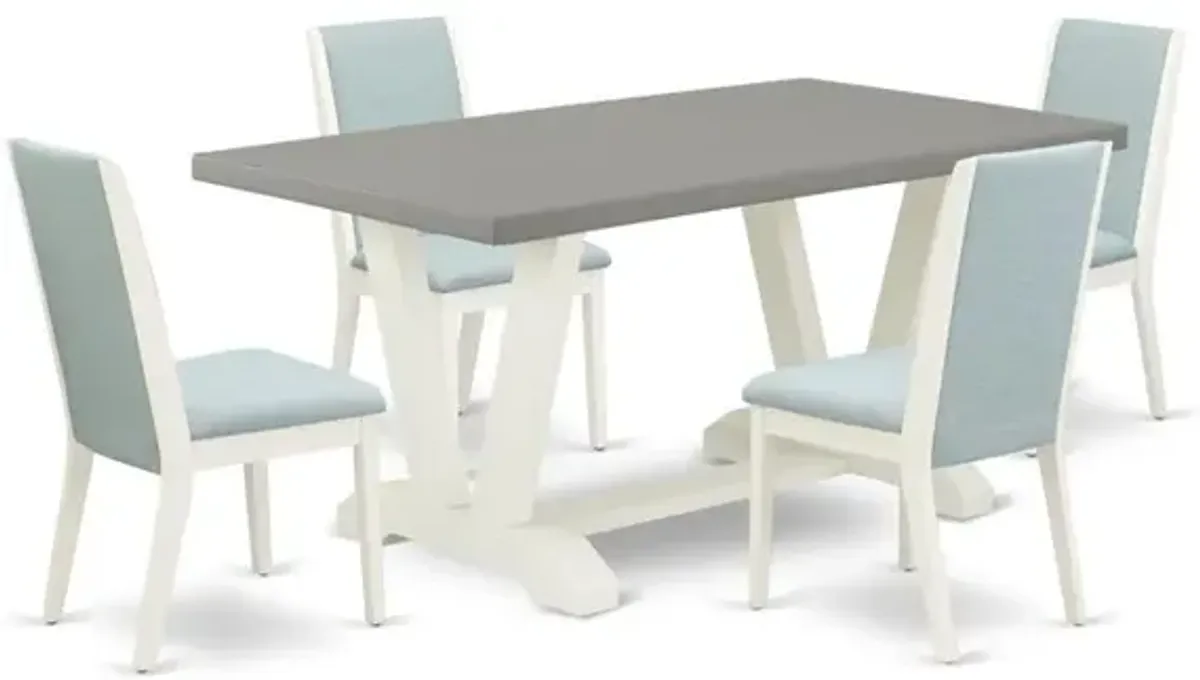 East West Furniture V096LA015-5 5-Piece Beautiful Rectangular Dining Room Table Set a Superb Cement Color Kitchen Rectangular Table Top and 4 Stunning Linen Fabric Parson Chairs with Stylish Chair Bac