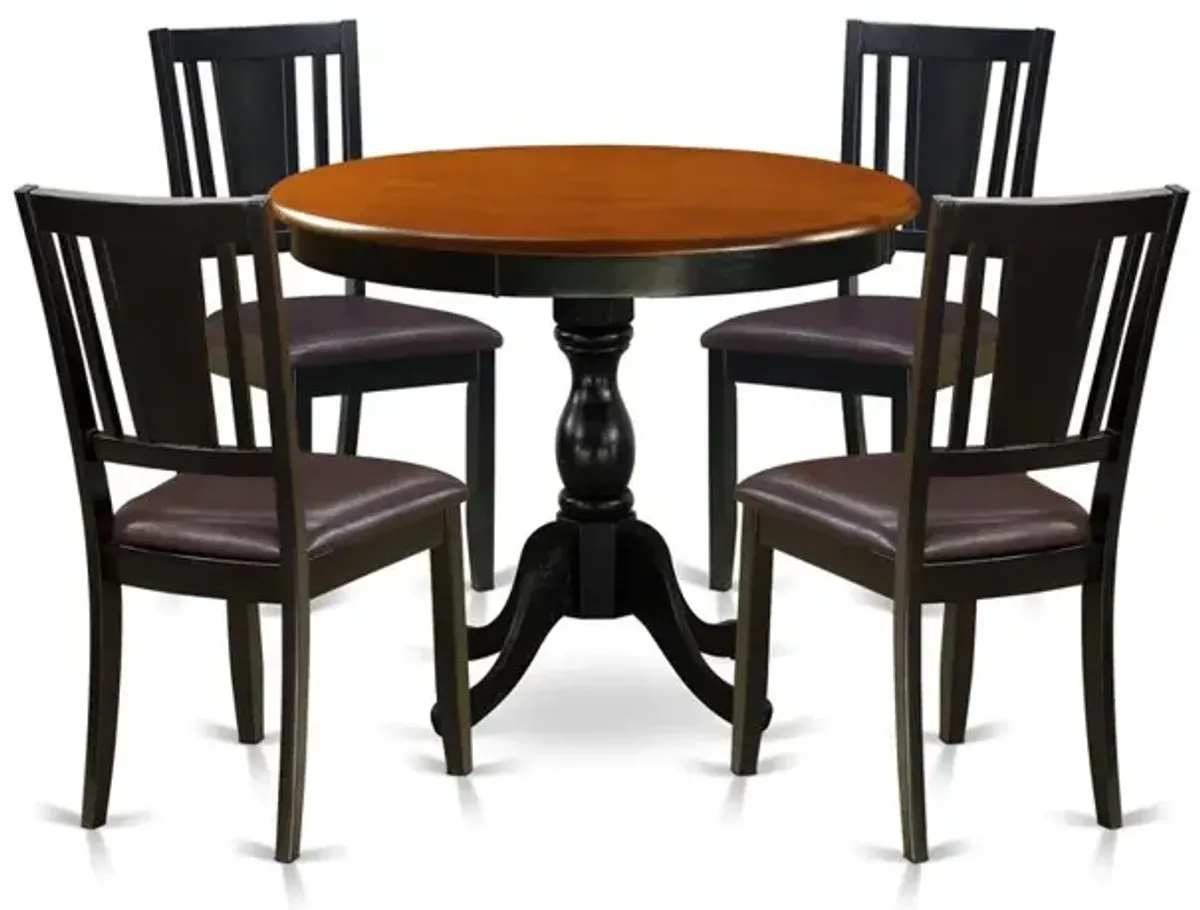 East West Furniture 5-Pc Dining Room Set Includes a Wooden Kitchen Table and 4 Faux Leather Dining Chairs with Panel Back - Black Finish