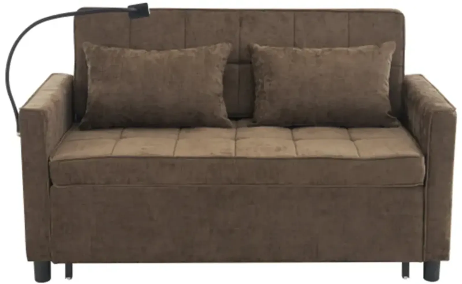 56.9" Loveseat Sofa Pull-out Sofa Bed Sleeper Sofa with a Reversible Backrest Cushion, Side Pockets, Two USB Ports and a Phone Holder for Living Room, Brown