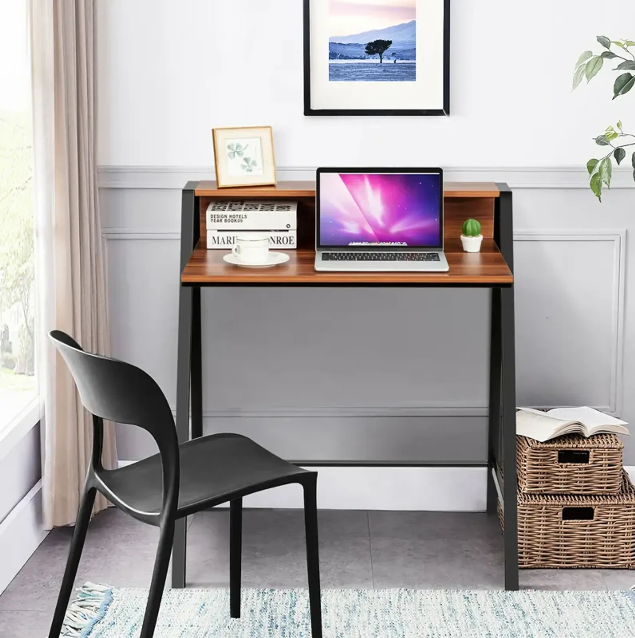 Costway 2 Tier Computer Desk PC Laptop Table Study Writing Home Office ...