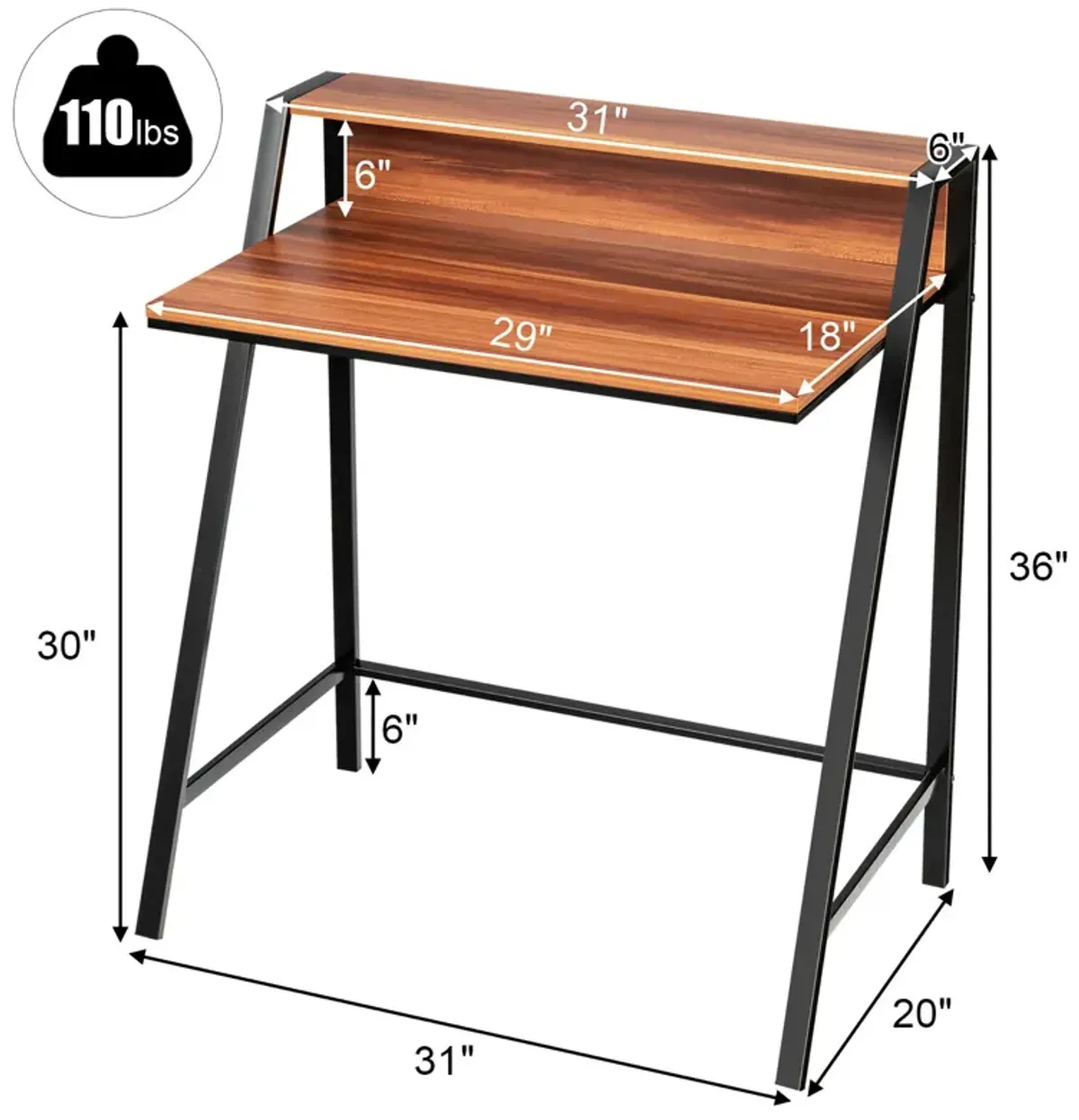 Costway 2 Tier Computer Desk PC Laptop Table Study Writing Home Office Workstation