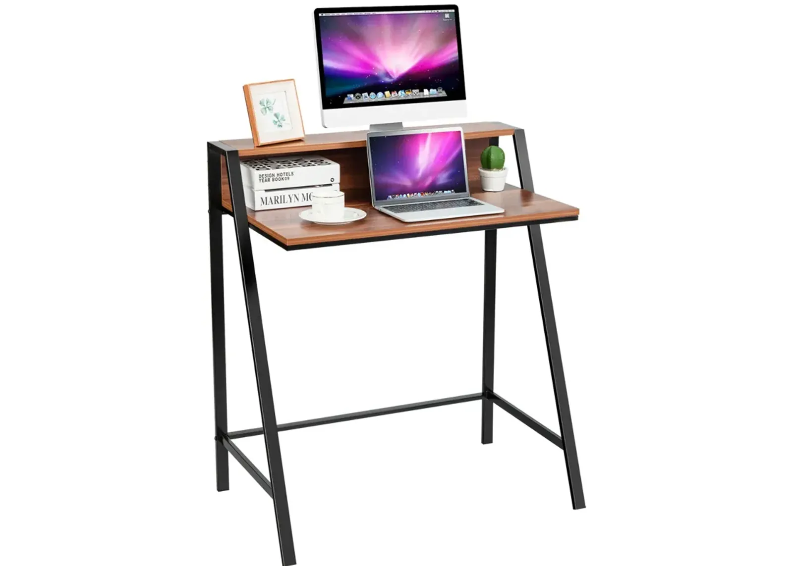 Costway 2 Tier Computer Desk PC Laptop Table Study Writing Home Office Workstation