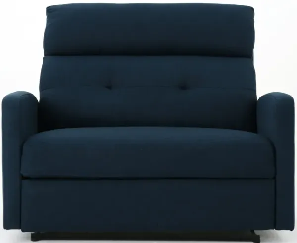 Power Recliner Chair, Oversize Wide Seat, Tufted Navy Blue Fabric - Benzara