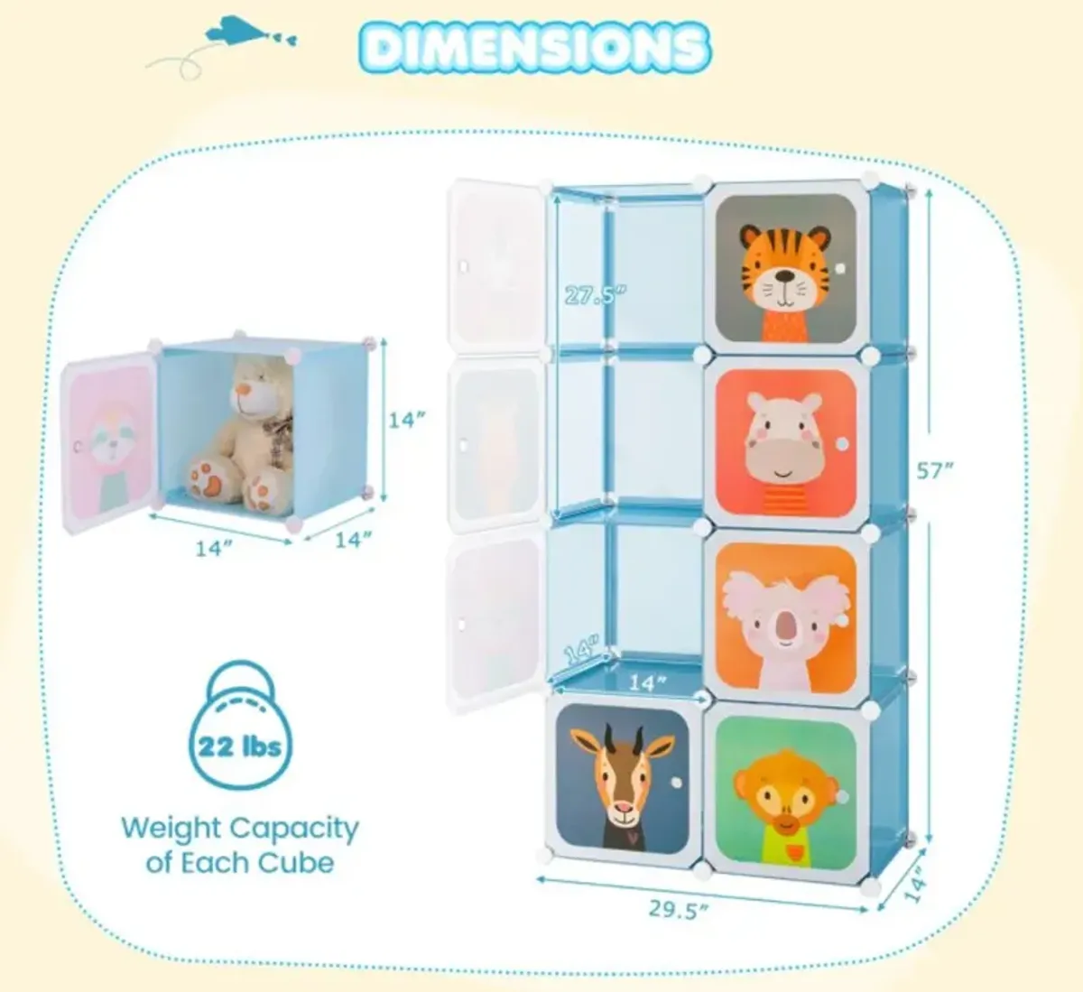 Hivvago 8-Cube Kids Wardrobe Closet with Clothes Hanging Section and Doors