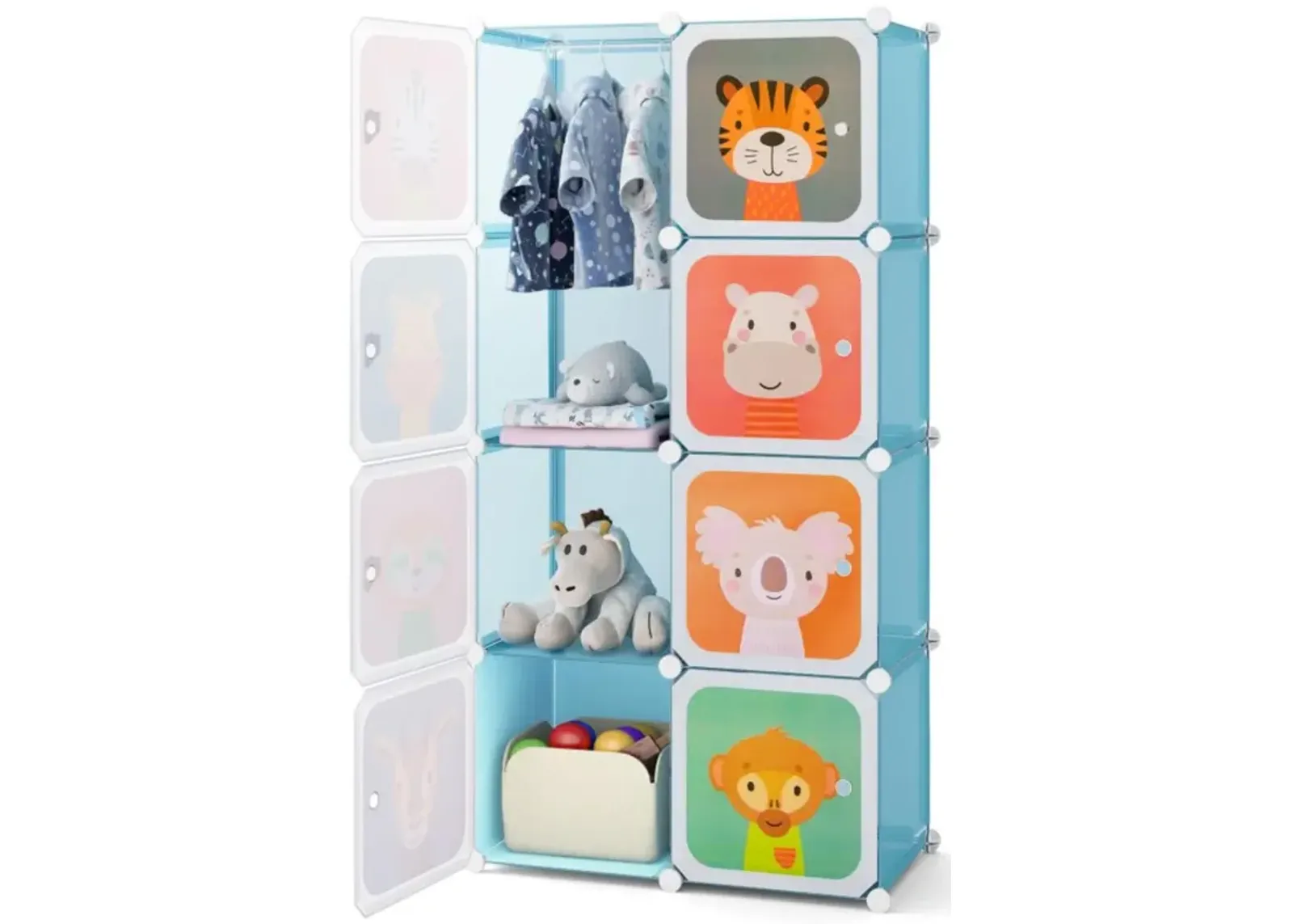 Hivvago 8-Cube Kids Wardrobe Closet with Clothes Hanging Section and Doors