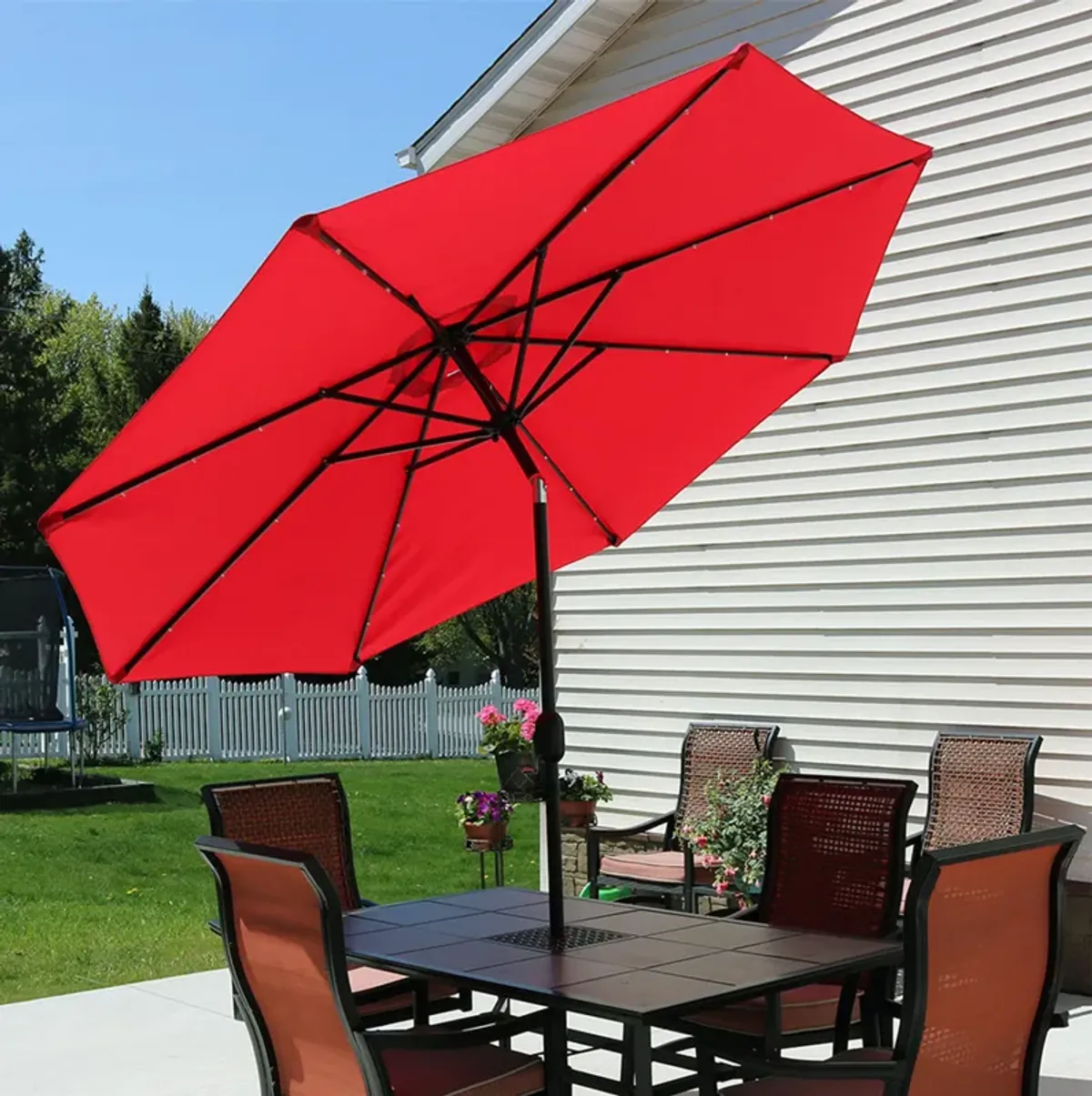 Sunnydaze 9 ft Solar Aluminum Patio Umbrella with Tilt and Crank