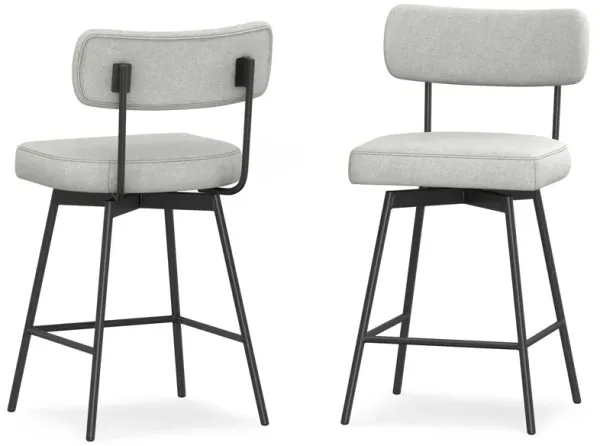 Giselle Contemporary Modern Swivel Counter Height Stool (Set of 2) in Light Grey  Polyester Linen