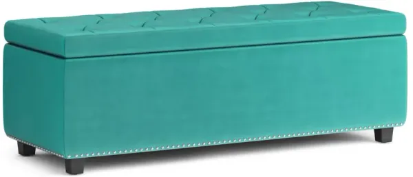Hamilton Storage Ottoman in Aqua Blue Velvet Fabric
