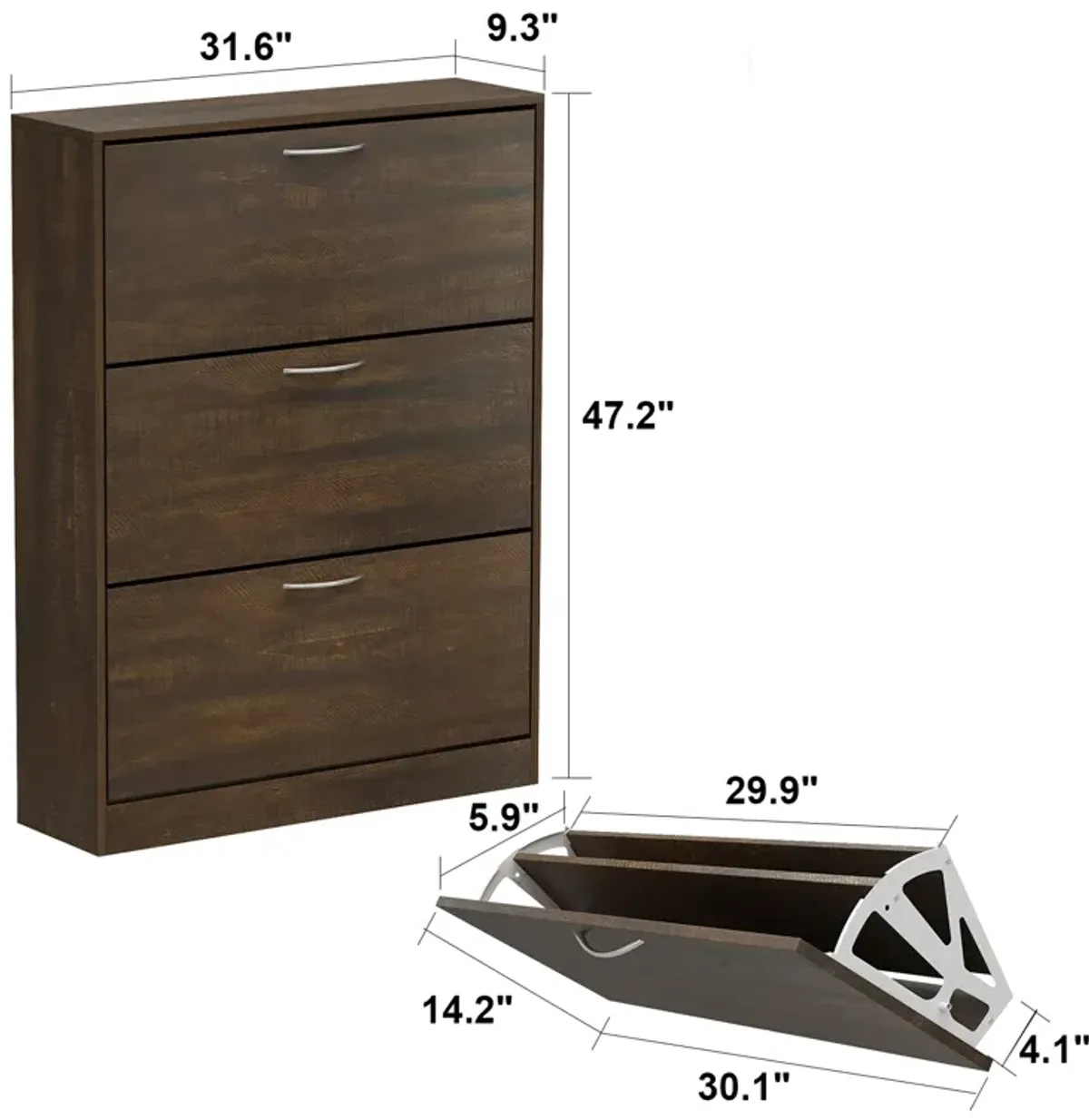 FUFU&GAGA 47.2-in H 3 Tier 12 Pair Composite Shoe Cabinet,(31.6" W x 9.3" D x 47.2" H), Brown