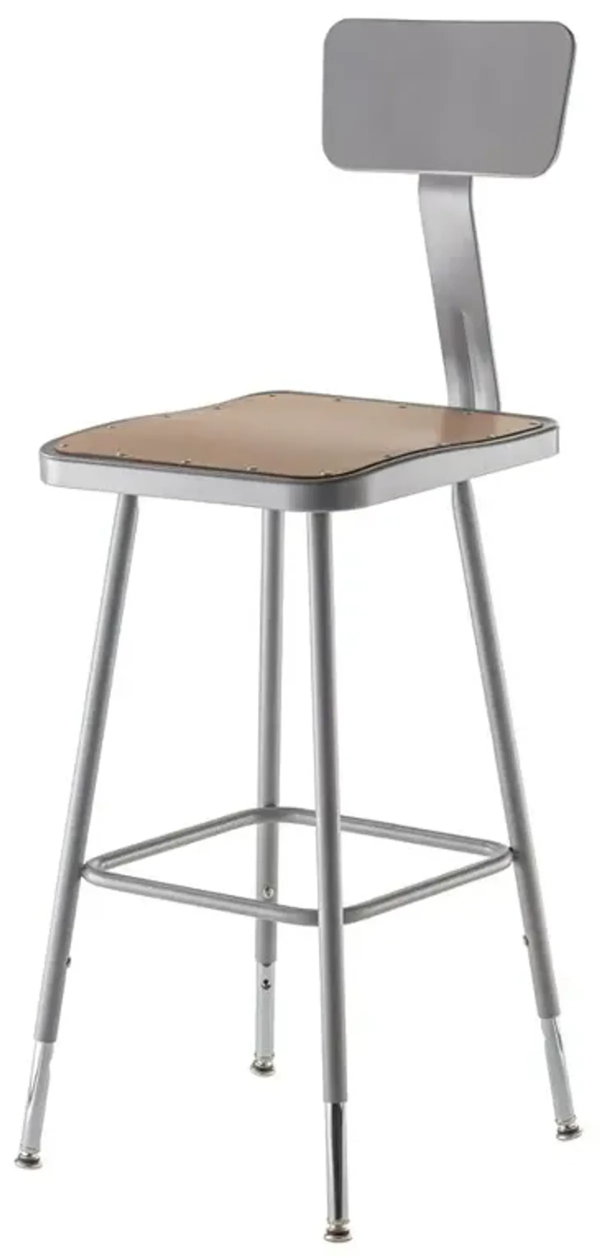 NPS® 25"-33" Height Adjustable Heavy Duty Square Seat Steel Stool With Backrest, Grey