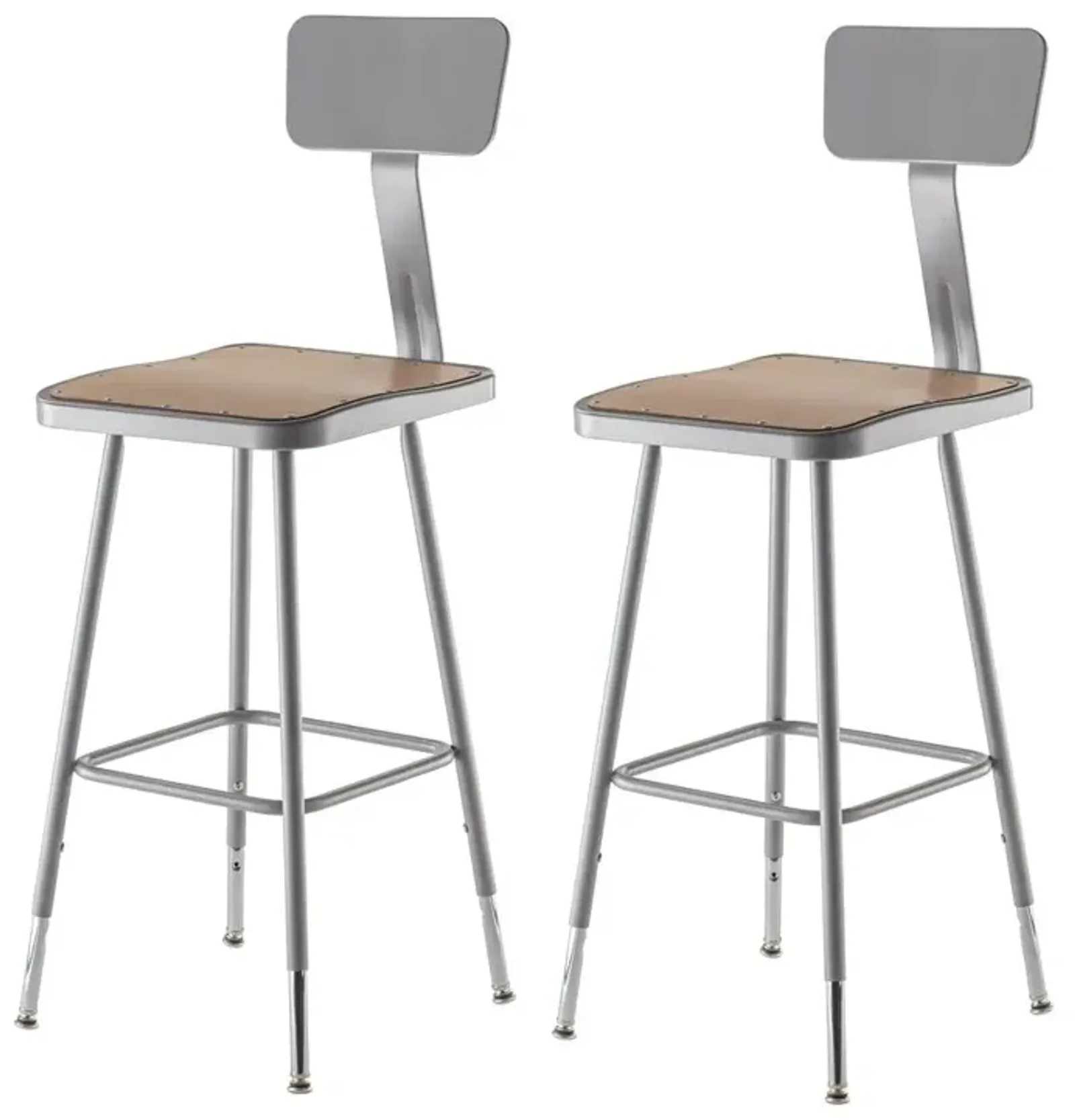 NPS® 25"-33" Height Adjustable Heavy Duty Square Seat Steel Stool With Backrest, Grey