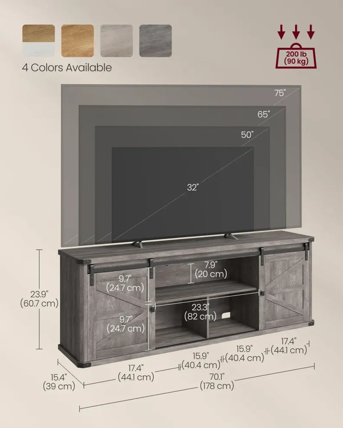 23.9" High TV Stand for TVs up to 75 Inches