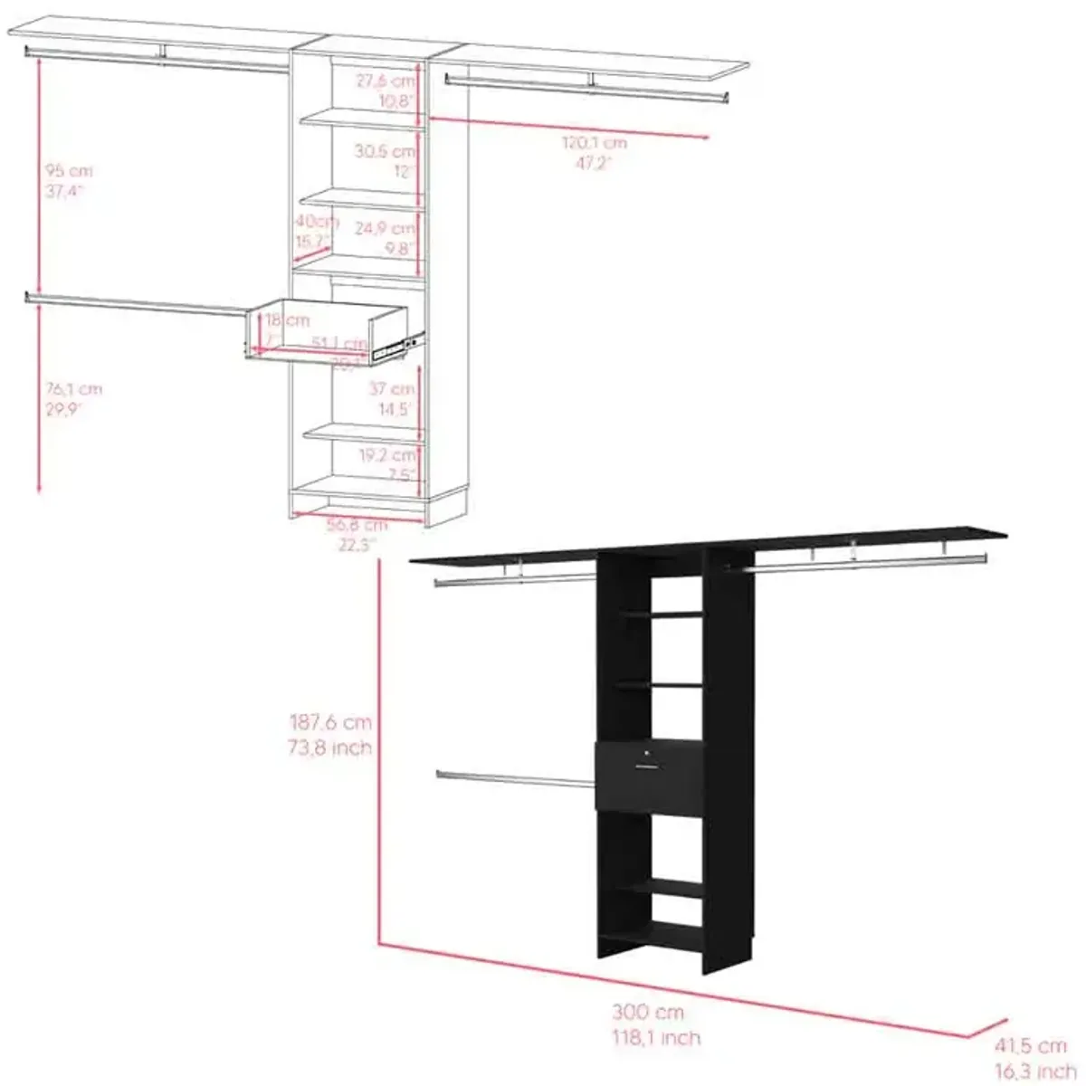 Closet System Ashland, Bedroom, Black