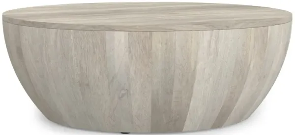 Elmbrook 34 inch Wide Solid Mango Modern Industrial Drum Coffee Table in White Wash, Assembled