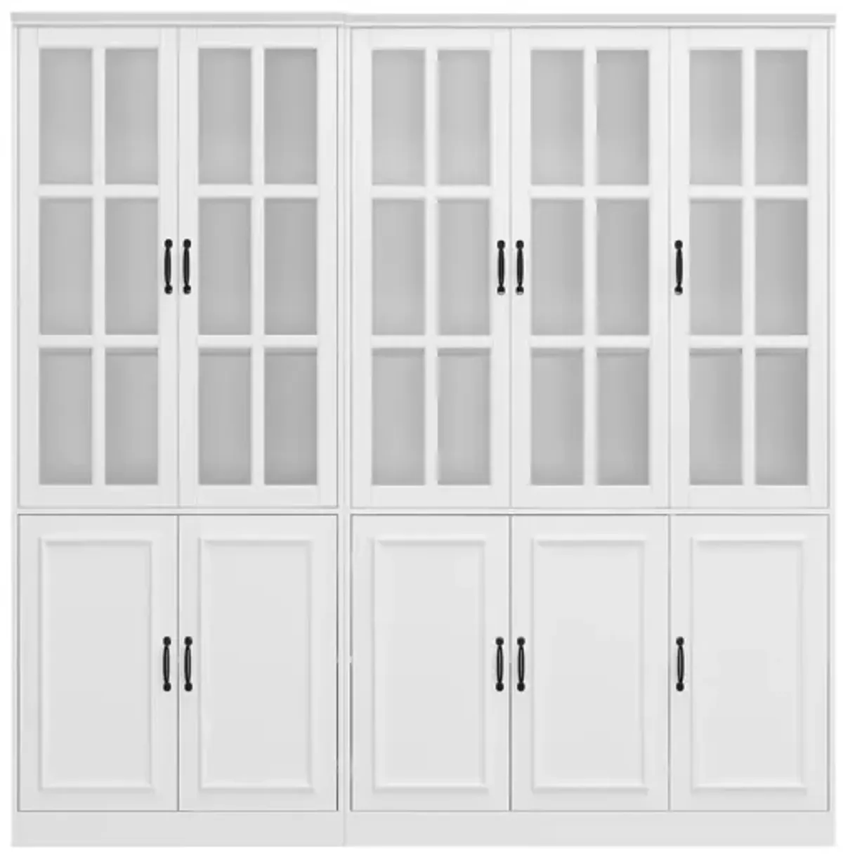 FUFU&GAGA White Bookcase Set – 4-Door and 6-Door Bookcases with Glass Doors and Black Handles – Modern Storage and Organizing Solution (78.7 in. H x 78.7 in. W x 15.7 in. D),White