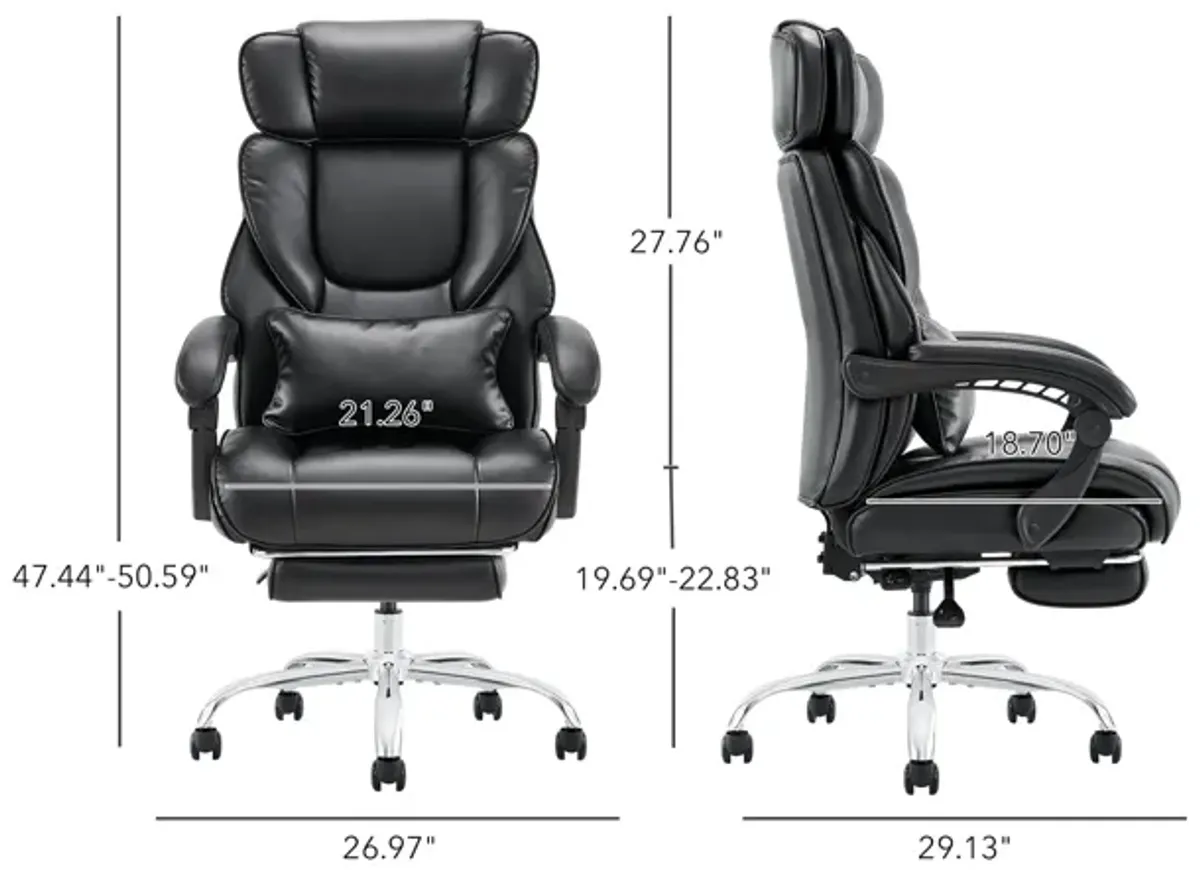 PU Leather Reclining Office Chair with Footrest 300lbs