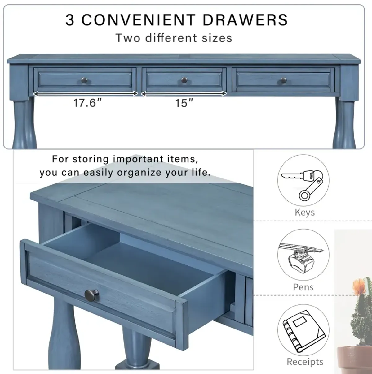 Merax Long Console Table with 3 Drawers